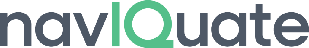 Logo of 'naviquate' with dark gray text except for the green stylized letters 'IQ', conveying a modern and professional tone